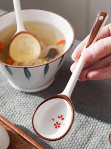 1 件手绘陶瓷勺，长柄，极具吸引力的汤匙，适合家庭使用学校用品，圣诞礼物 - 白色 - 查看 10