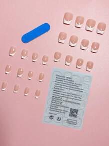 24pcs Short T-Shaped French Style Nude Color Press On Nails, Simple And Cute Full Cover False Nail Set For Women And Girls, Nail Art Supplies - Dusty Pink - View 3