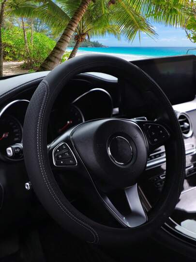 MEIKAXIU 1pc 3D Comfortable Anti-Slip Leather Texture PU Leather Steering Wheel Cover, Suitable For 14.5-15 Inch Universal Cars