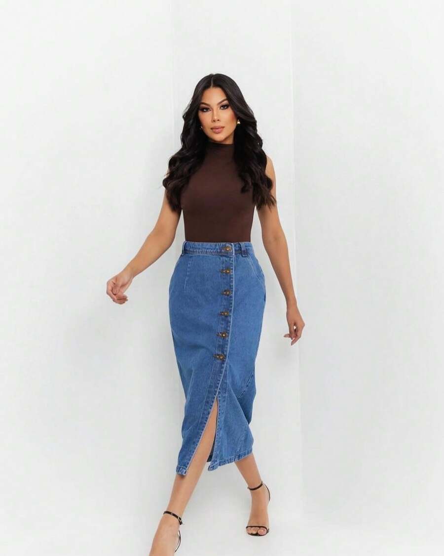 Women Denim Skirts - Azul - Ver 1