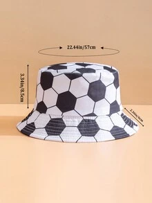 1入青少年足球圖案漁夫帽，適用於青少年時尚穿搭和防曬 - 黑與白 - 查看 4