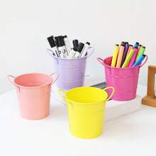 1入鐵藝筆筒，美式獨特鐵桶，學生文具儲物盒，辦公桌面組織者，桌面筆筒（顏色隨機） - 彩色 - 查看 4