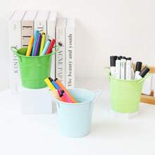 1入鐵藝筆筒，美式獨特鐵桶，學生文具儲物盒，辦公桌面組織者，桌面筆筒（顏色隨機） - 彩色 - 查看 5