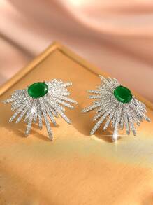 1pair Green Cubic Zirconia Marquise Stud Earrings For Women Party Wedding Dating Gift - Green - View 6