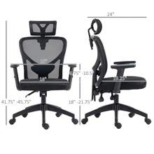 Vinsetto Ergonomic Mesh Chair With Adjustable Headrest & Reclining, Black - màu đen - Xem 6