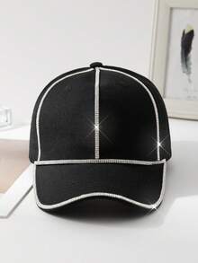 1pc Women's Rhinestone Baseball Cap, Adjustable Outdoor Leisure Elegant Solid Color Cute Baseball Cap - Rhinestones - View 2