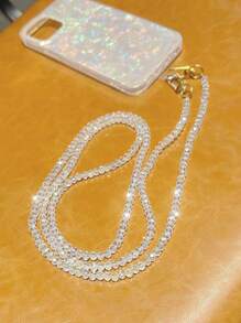 1pc 1.2 Meter Fashionable Multicolor Crystal Beaded Long Necklace Chain In Pink, Purple, Red, Gray Tones, Compatible With Lobster Clasp, Suitable For Phone Cases, Bag Straps, Wrist Chains Gifts For Mother, Family, Friends, Birthday, Holiday Phone Charm, Phone Chain - Multicolor - View 4