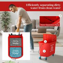 HOMCOM Mop Bucket With Wringer On Wheels For Floor Cleaning 21 Quart - Red - View 6