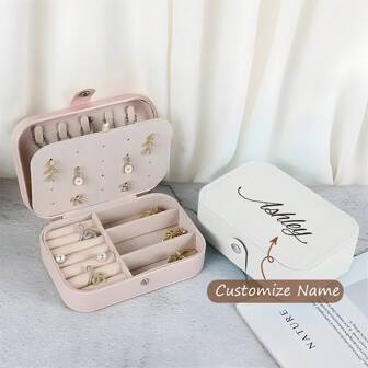Personalized Name Customized Fashion Leather Jewelry Box, Personalized Girls Jewelry Box, Necklace, Ring, Earring Jewelry Travel Box, Bridesmaid Gifts, Bridal Party Favors, Beautiful Gifts For Mom On Mother's Day, Gifts For Sisters And Family During Holidays