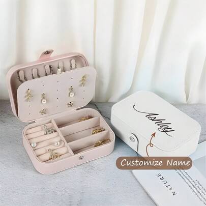 Personalized Leather Jewelry Box, Customized Jewelry Box For Girls, Necklace, Ring, Earring Jewelry Travel Storage Box, Bridesmaid Gift, Wedding Favor, Mother's Day Gift, Holiday Gift (For Sisters And Family)