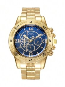 1pc/Set Fashionable Minimalist Three-Eye Mixed Scale Quartz Steel Band Watch, Suitable For Daily Matching, Birthday Gift, Halloween Gift, Year-End Promotion - Gold - View 2