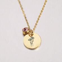 Colier cu pandantiv cu nume personalizat Colier cu flori de naștere pentru femei Margarete florale lunare din oțel inoxidabil Nume gravat cu flori Colier cu pandantiv Bijuterii personalizate Choker Cadou de aniversare