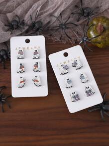 Ensemble de 3 paires de boucles d'oreilles de fantômes de livre mignons pour Halloween pour femmes, clous d'oreille vintage en bois gothique pour la soirée d'Halloween, cadeau pour amateur de livres pour Halloween