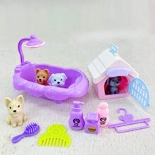 可爱狗狗宠物篮家庭玩具狗娃娃套装狗笼玩具场景玩耍玩具圣诞装饰感恩节礼物