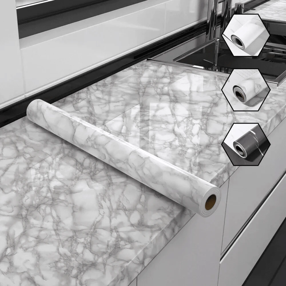 10M Sticky Back Self Adhesive Vinyl Film Worktop Cupboard Door Sticker Wallpaper - Light Grey - View 1