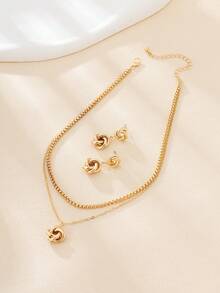 1pc Elegant Geometric Asymmetrical Small Pendant Women's Multi-Layer Necklace And 1 Pair Earrings Jewelry Set - Yellow Gold - View 4