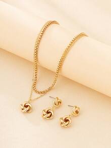 1pc Elegant Geometric Asymmetrical Small Pendant Women's Multi-Layer Necklace And 1 Pair Earrings Jewelry Set - Yellow Gold - View 3