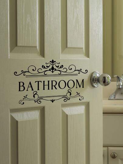 1pc PVC Wall Decor, Modern Letter Graphic Wall Sticker For Bathroom, Stickers, Wall Stickers, Vinyl Decal For Home Decorations, Spring Decoration Items Refresh Your Home, Festival Decoration Stickers Gifts Birthday Graduation,Bathroom,Door Stickers