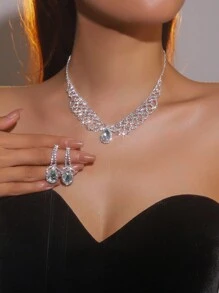 3peças Conjunto de joias Decoração de strass