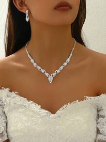 4 Stücke europäische und amerikanische High-End-Kubikzirkonia Schmuck Set Halskette Retro Collarbone Kette Fashion All-Match Accessoire - Verschiedenfarbig - Übersicht 7