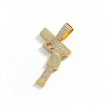1pc European And American Style Men's Fashion Personality Hip Hop Gun Shaped Pendant Necklace With Full Rhinestones, Suitable For Jewelry Festival Parties