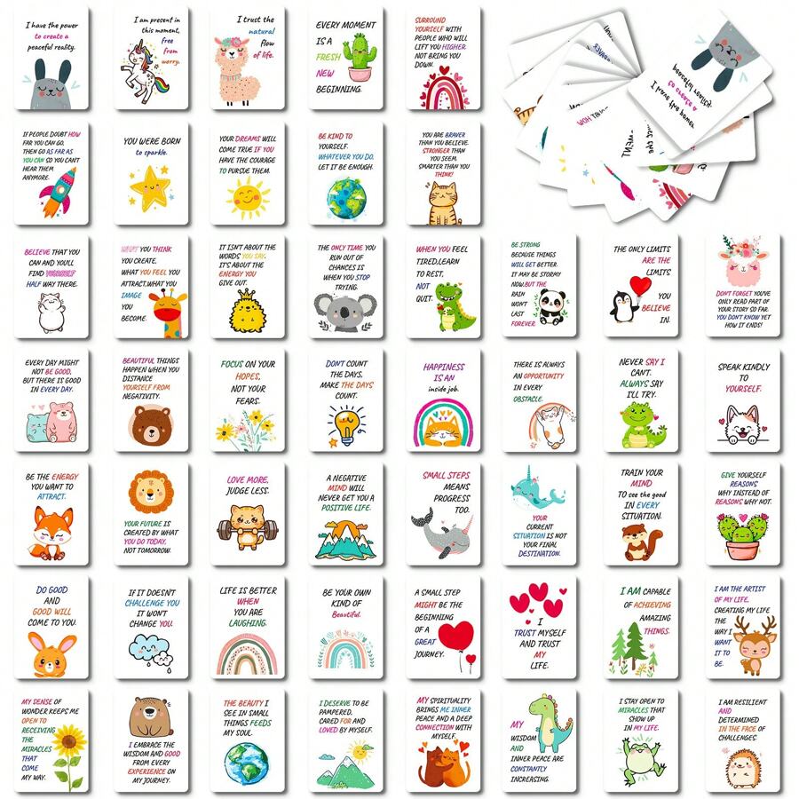 50 Pcs Cute Cartoon Animal Postcards With Motivational Text To Encourage Workplace Workers. Inspirational Cards With A Positive Attitude And Positive Energy. Quotations Cards - Multicolor - View 1