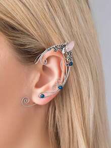 1pc Vintage Copper Rhinestones Handmade Woven Clip-On Earring Without Piercing, Fashionable Style Exaggerated Ear Accessory With Personalized Design And Fantasy Fairy Effects For Women's Banquet Or Performance - No Piercing Ear Hooks - View 1