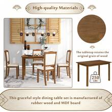 5-Piece Wood Dining Table Set Simple Style Kitchen Dining Set Rectangular Table With Upholstered Chairs For Limited Space (Espresso,Walnut) - 核桃 - 查看 6