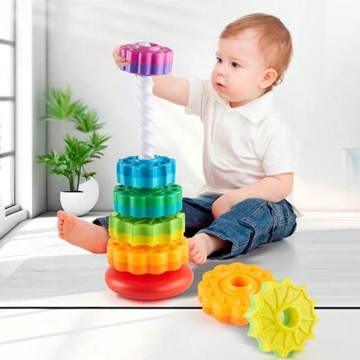 Rainbow Tower Stacking Toys, Ring Spinning Toys, Tumbler Spinner Toys For Infant Girls Boys, Early Education And Enlightenment Toys. Sensory Toys For Babies 1+ Year Old