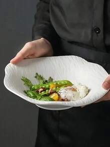 1 件极简主义不对称深陶瓷盘，具有独特的岩石状设计，7.5/9 英寸，适用于家庭/餐厅、沙拉和意大利面餐具圣诞礼物