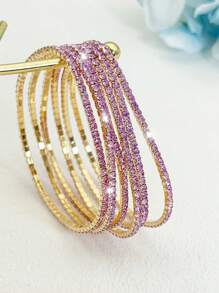 6 件装 2 毫米超薄水钻水晶弹性网球手链，适合女士，时尚派对配饰 - 彈性手鍊 - 查看 2