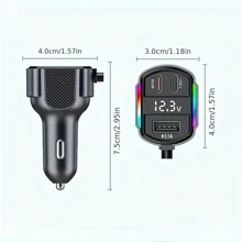 3-Port [1 USB+2 PD] 30W 3-In-1 Car Charger, Quick Charging, Compatible With IPhone/Xiaomi/Samsung, Car Charger Adapter - Black - View 2