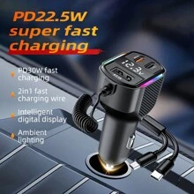 3-Port [1 USB+2 PD] 30W 3-In-1 Car Charger, Quick Charging, Compatible With IPhone/Xiaomi/Samsung, Car Charger Adapter - Black - View 5