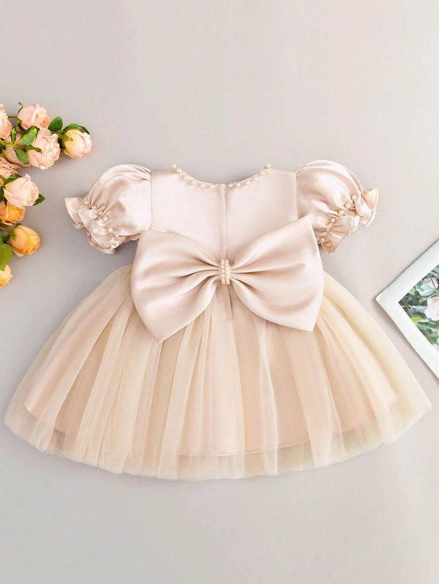 Baby Girl Champagne Butterfly Decorated Birthday Party One-Year-Old Tulle Dress - Champagne - View 1