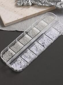 Decoración de arte de uñas con perla blanca, bola de acero metálico plateado, perla plana, rhinestone, accesorio de uñas con cuentas de caviar 3D - Multicolor - Ver 8