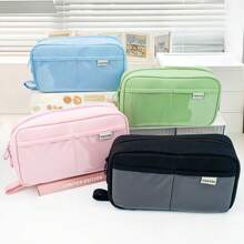 Large Capacity Volcano Print Pen Case, Lay Flat Simple Pencil Bag, Office Desk Organizer, School Supplies, Transparent Side For Easy Viewing, Fits In Backpack - Multicolor - View 1