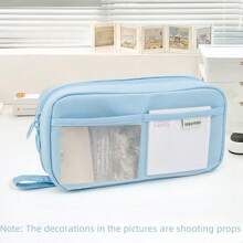 Large Capacity Volcano Print Pen Case, Lay Flat Simple Pencil Bag, Office Desk Organizer, School Supplies, Transparent Side For Easy Viewing, Fits In Backpack - Multicolor - View 8