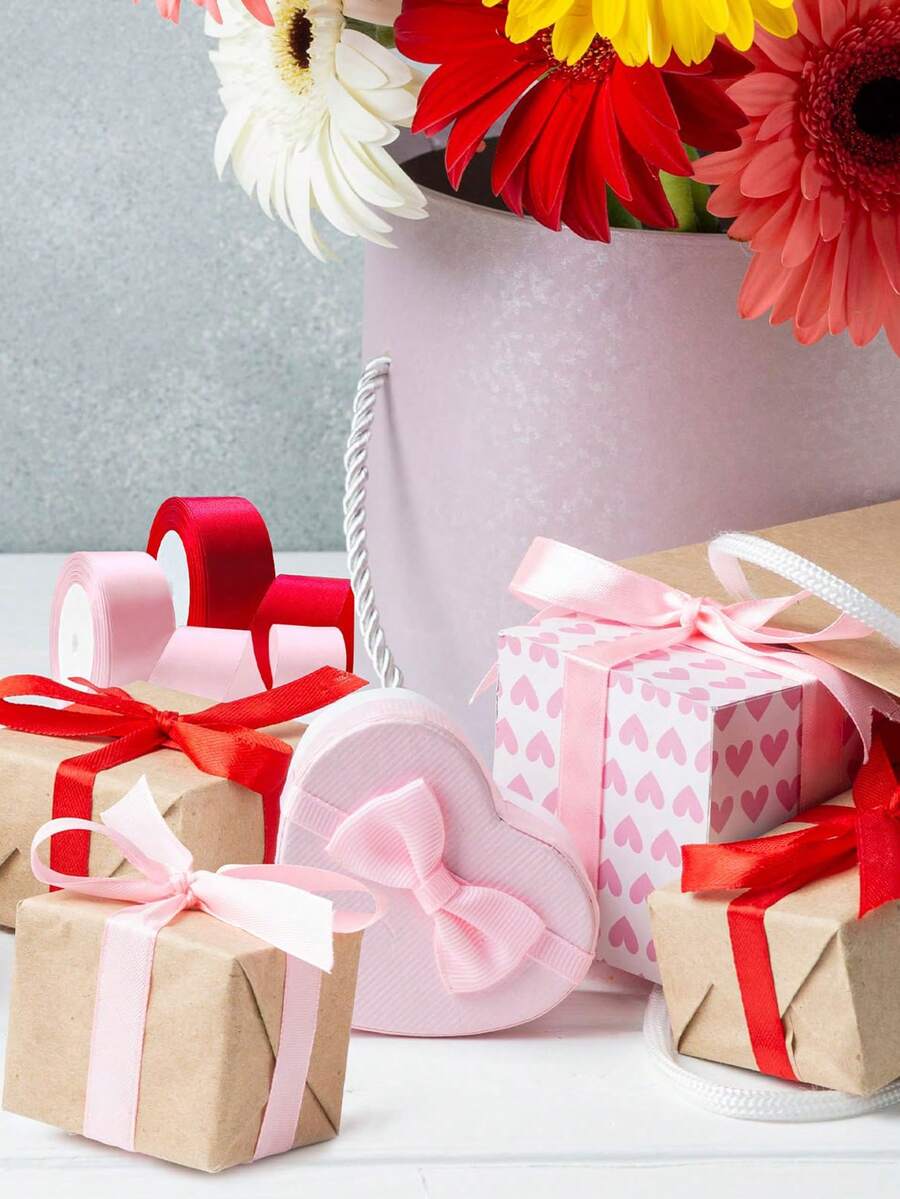 3 Pink And Red Ribbon, 75 Yards Of Bow Gift Ribbon, Satin Ribbon