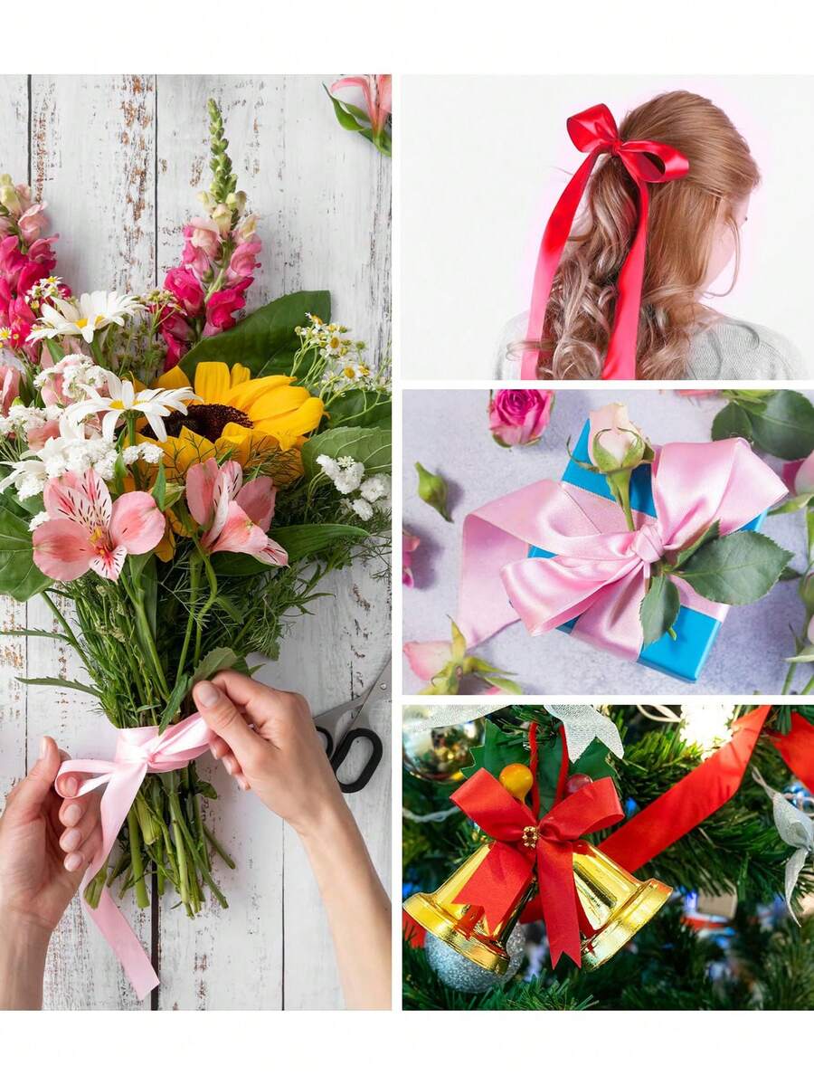 3 Pink And Red Ribbon, 75 Yards Of Bow Gift Ribbon, Satin Ribbon