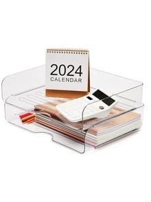 1 件式办公桌信纸托盘套装，A4 尺寸透明 PET 可堆叠文件整理器办公桌面文件纸架书本收纳架侧装防滑堆叠支撑凸底，节省空间的信纸托盘办公桌整理器，适用于办公室、家庭办公桌整理。防滑堆叠支撑，返校用品 - 白色 - 查看 6
