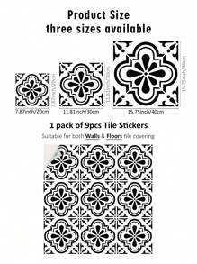 9pcs Colored Printed Anti-Slip Floor Tile Stickers, Self-Adhesive Waterproof Ceramic Tile Stickers For Home Decor, Wall Background, 7.87 X 7.87 Inches, Stickers, Wall Decal, Vinyl Decal For Home Decorations, Spring Decoration Items Refresh Your Home, Rama Decoration Stickers Floor Tiles Flooring Floor Tiles Self Adhesive Floor Tiles Peel Stick Living Room Decor Room Decor Kitchen - Black and White - View 5