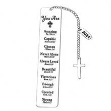 1入不銹鋼書籤，刻有“Be Strong”基督教聖經經文和十字形吊墜，鼓勵禮物給朋友 - 彩色 - 查看 5