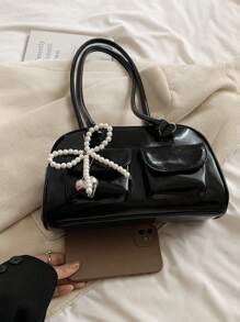 Korean Niche Design Sense Shoulder Bag, Boston Bowling Tote, Large Capacity With Multiple Pockets, No Pendant Included