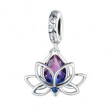 bamoer 1件925纯银莲花心形吊坠,镶嵌紫色锆石水晶,适合女性DIY手链项链饰品,情人节礼物 - 彩色 - 查看 15