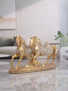海賊王戰馬裝飾品，鑲有鑽石裝飾的奔馳馬裝飾雕像 - 金色 - 查看 2