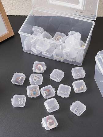 10/20/30pcs Transparent Portable Small Jewelry Storage Box Desktop Small Object Storage Box, Transparent Small Box Portable Storage Box Antioxidant Jewelry Storage Box With Lid Square Earbuds Head Jewelry Earring Storage Stud Earring Box Parts Box, Multi-Functional Small Pill Box Stud Earring Storage Box Waterproof And Moisture-Proof Jewelry Box Jade Pendant Bracelet Box Ring Box Necklace Storage Box Jewelry Storage Box.