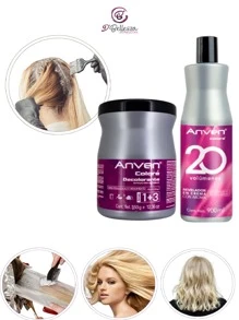 Anven Decolorante en Polvo para el Cabello en Bote de 350g + Peróxido e 20 vol de 900ml - Gris - Ver 1