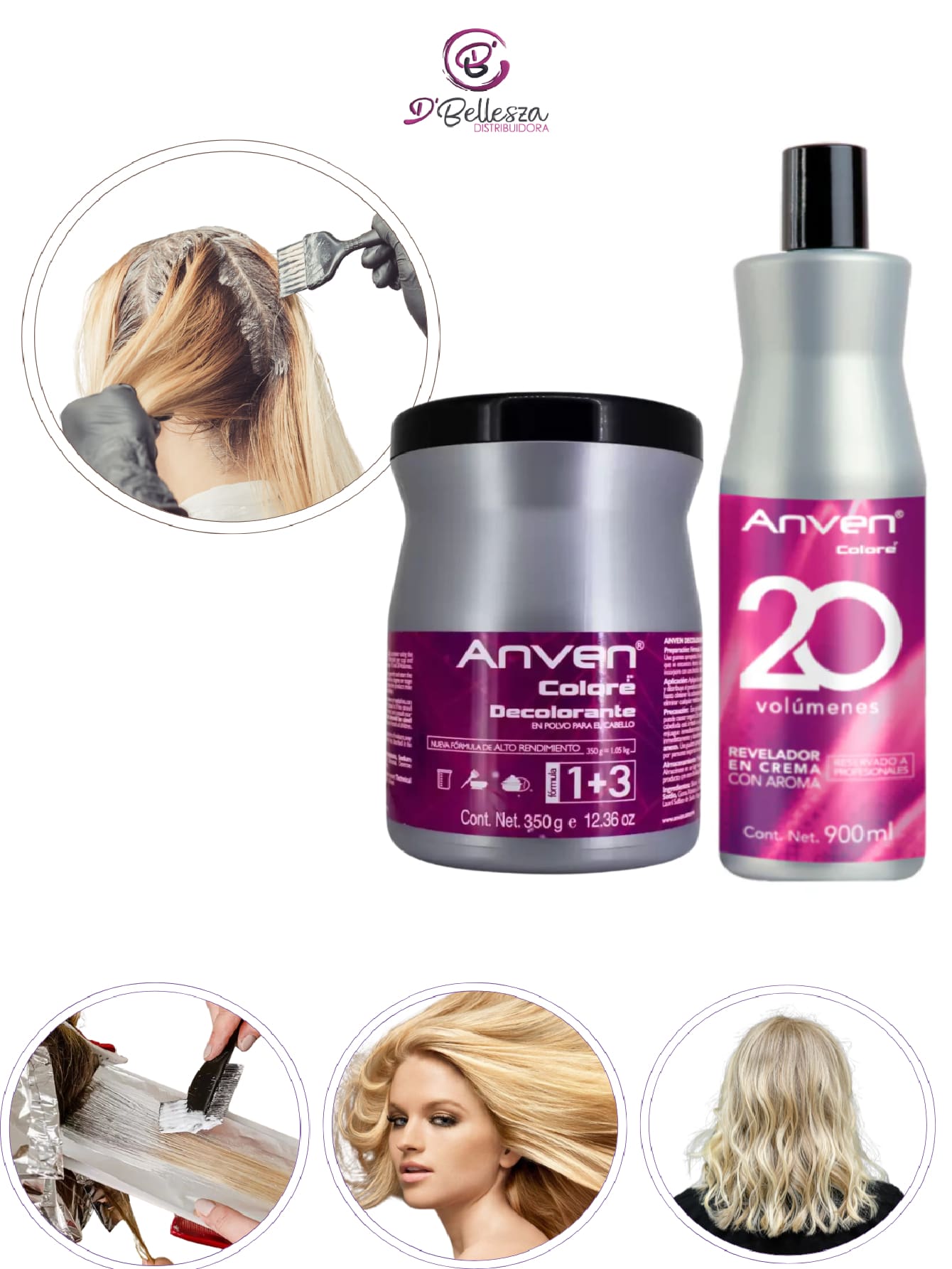 Anven Decolorante en Polvo para el Cabello en Bote de 350g + Peróxido e 20 vol de 900ml - Gris - Ver 1