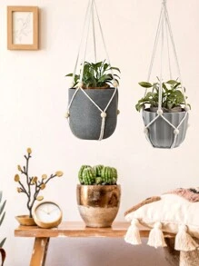 1pc Bohemian Handmade Woven Net Plant Hanger, Simple Home Decoration For Guesthouse, Wholesale - Multicolor - View 7