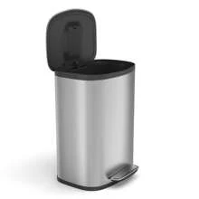 Curved Surface 13 Gallon 50L Kitchen Foot Pedal Operated Soft Close Trash Can - Stainless Steel Rectangular Bustbin With 30 Garbage Bags - BLACK